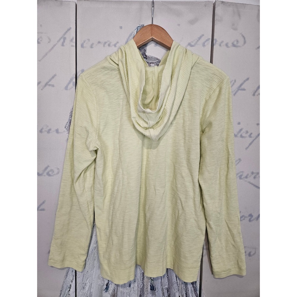 J. Jill Womens M Pale Yellow Waffle Knit Cotton Long Sleeve Hoodie Pullover Top - Picture 2 of 9